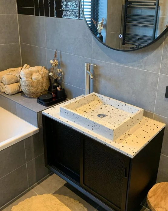Mueble de baño minimalista - Ratán negro - Nestor - 80 cm