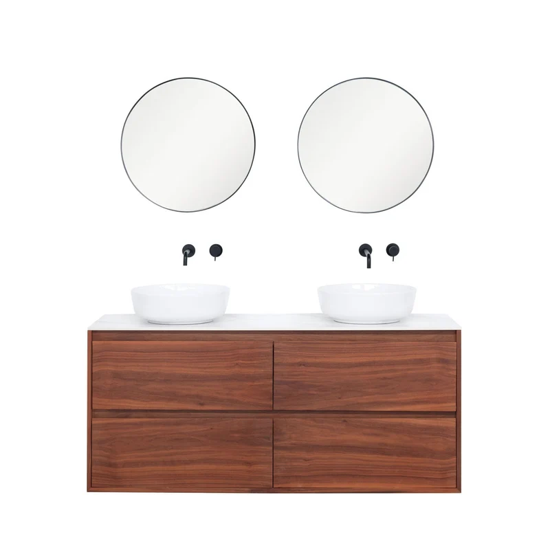 Mueble de baño - Nogal Ann - Cerámica blanca - Lavabo Alexis II - 150 cm