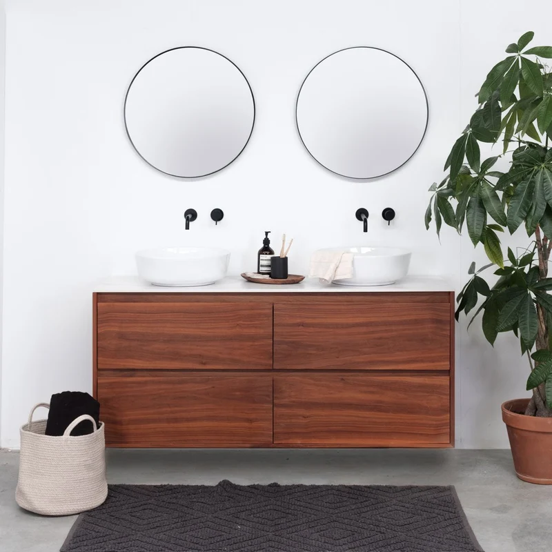 Mueble de baño - Nogal Ann - Cerámica blanca - Lavabo Alexis II - 150 cm