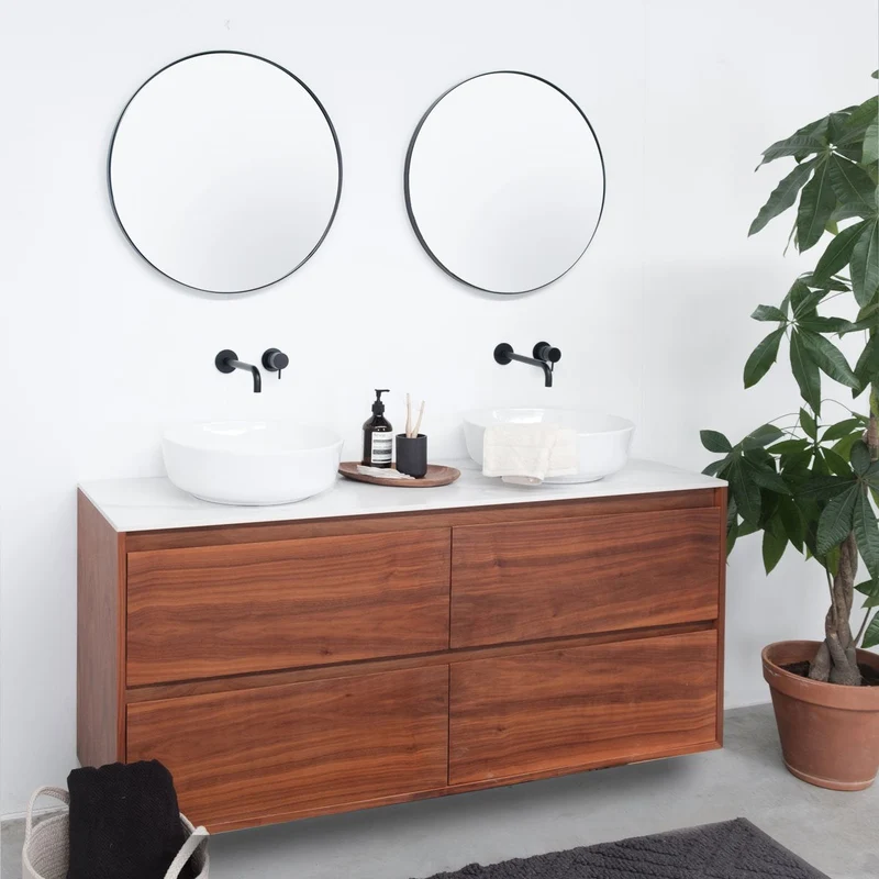 Mueble de baño - Nogal Ann - Cerámica blanca - Lavabo Alexis II - 150 cm