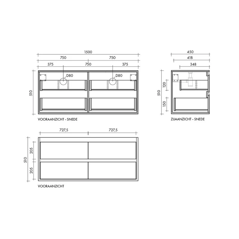 Mueble de baño escandinavo ANN - 150 cm - Roble