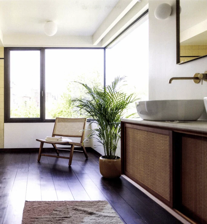 Mueble de baño Vintage Nestor - Teca - Ratán - 150 cm
