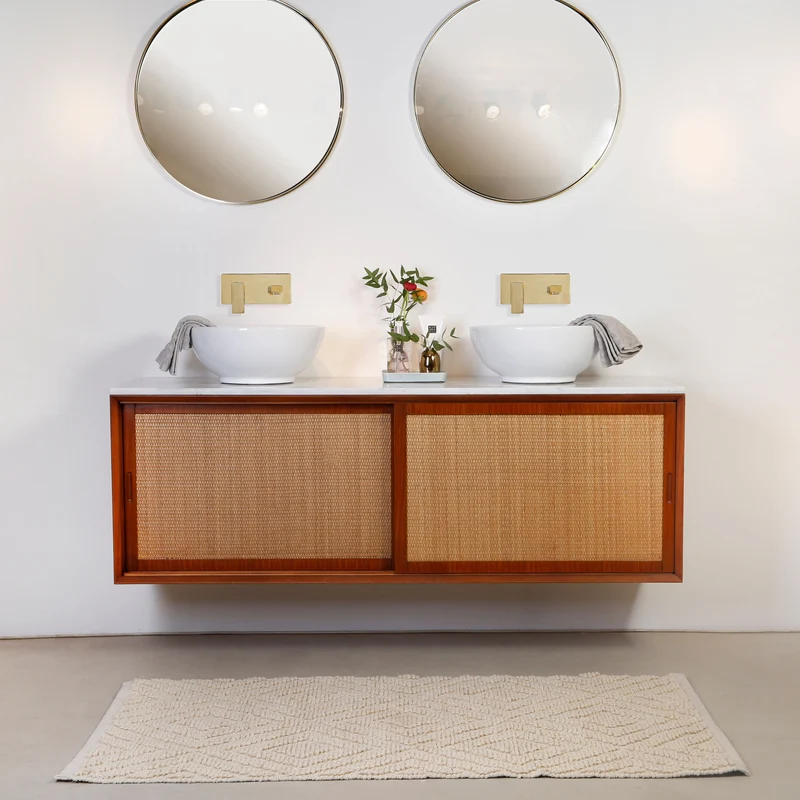 Mueble de baño Vintage Nestor - Teca - Ratán - 150 cm