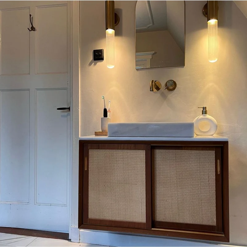 Mueble de baño Vintage Nestor - Teca - Ratán - 80 cm