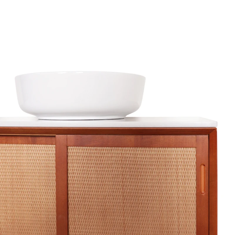 Mueble de baño Vintage Nestor - Teca - Ratán - 80 cm