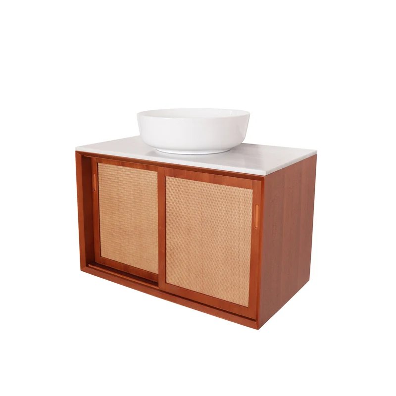 Mueble de baño Vintage Nestor - Teca - Ratán - 80 cm