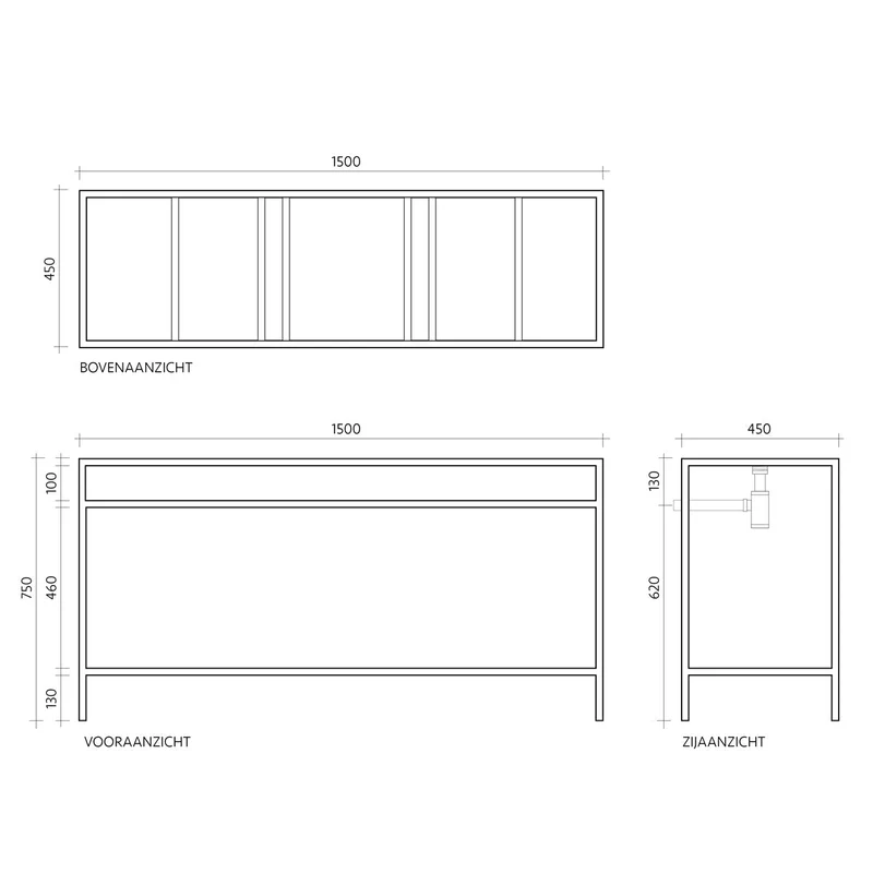 Mueble de baño con estructura de acero negro - Jules - 150 cm