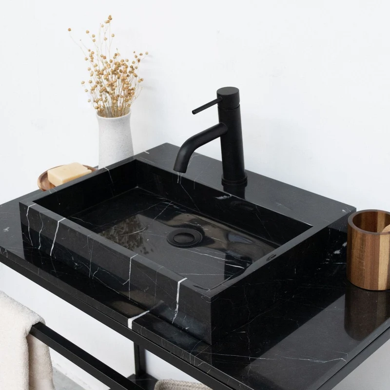 Lavabo George de mármol negro - Con orificio para grifo