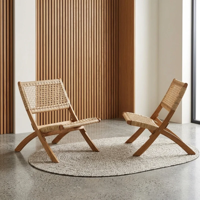 Set de 2 Sillas Plegable de Madera para Exterior Vora, Crudo, Diseño Rústico y Moderno