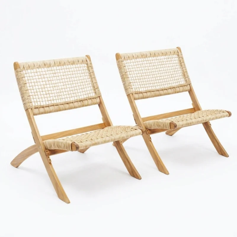 Set de 2 Sillas Plegable de Madera para Exterior Vora, Crudo, Diseño Rústico y Moderno