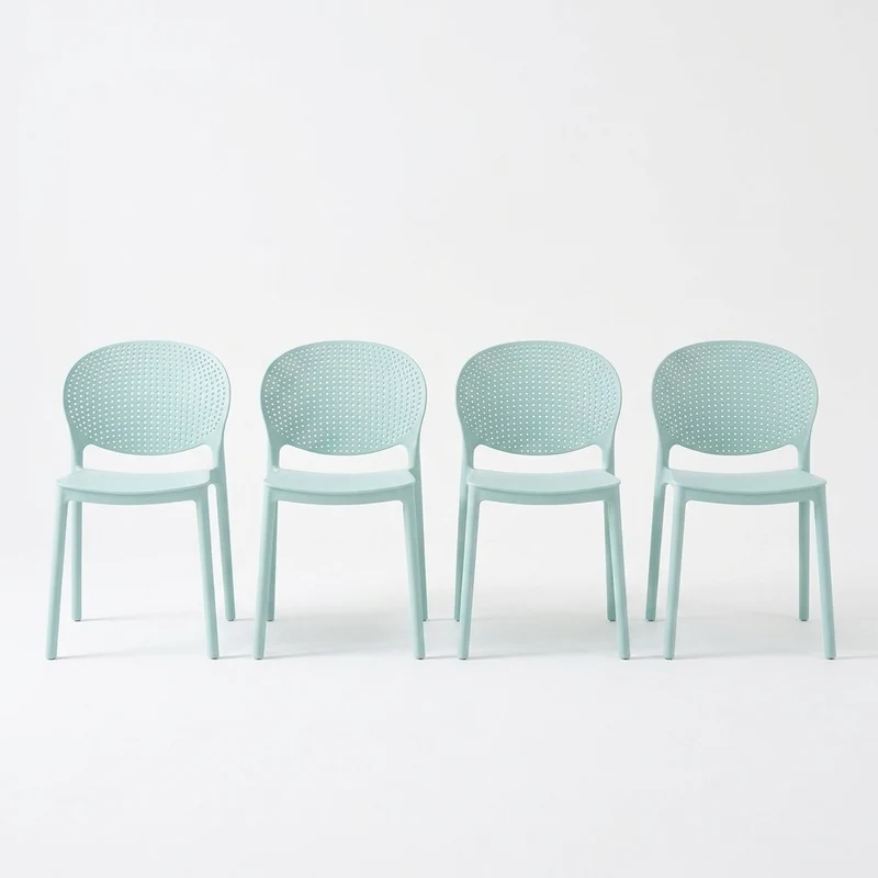 Set de 4 Sillas Florida, Color Azul Claro, con Espaldar y Diseño Moderno