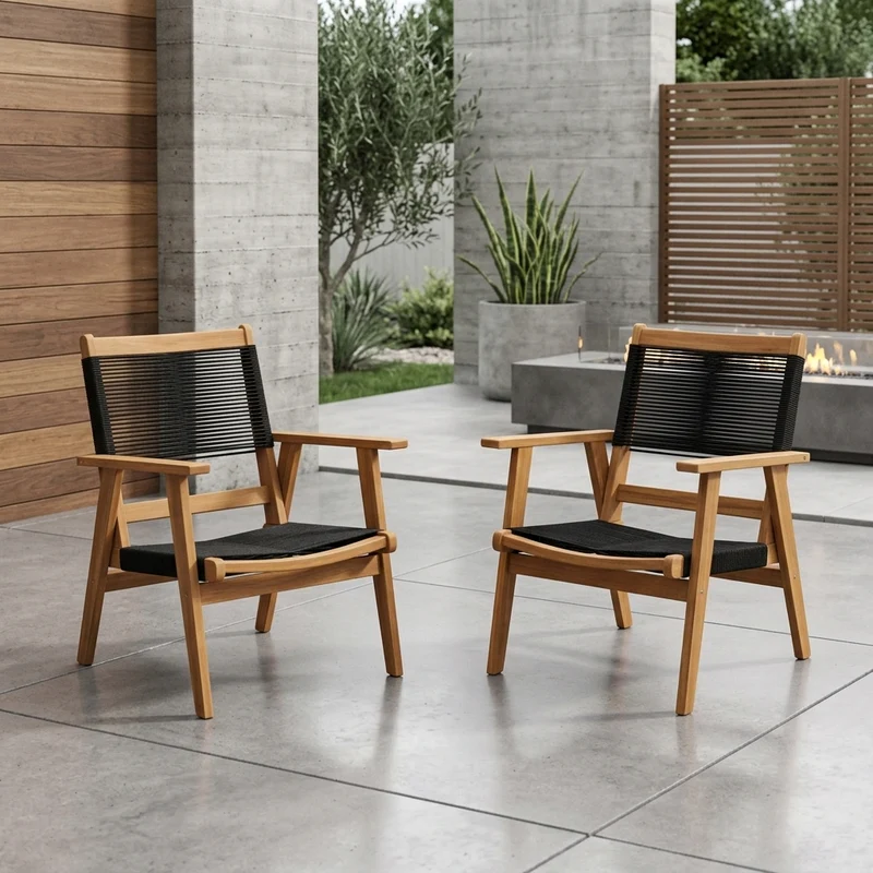 Set de 2 Sillas Plegable de Madera para Exterior Lomy, Negro, con Brazos