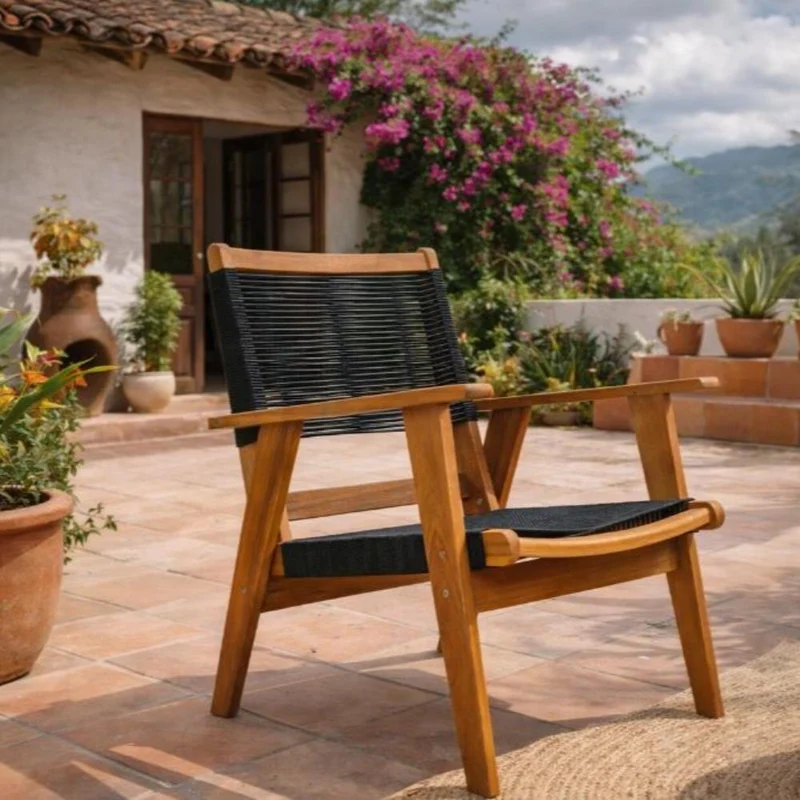 Silla Plegable de Madera para Exterior Lomy, Negro, con Brazos