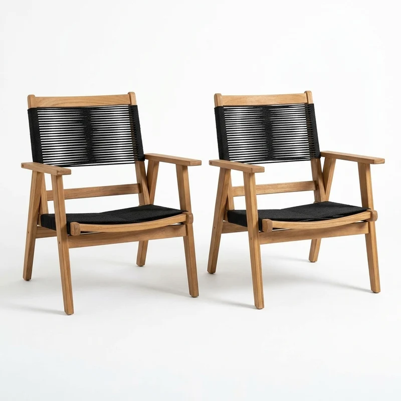 Set de 2 Sillas Plegable de Madera para Exterior Lomy, Negro, con Brazos