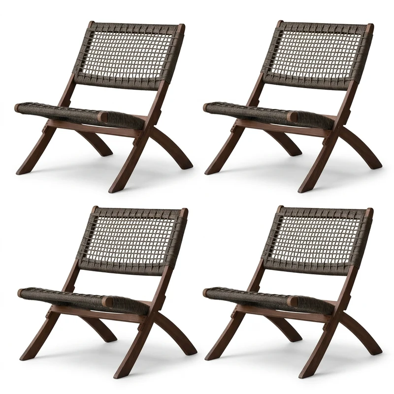 Set de 4 Sillas Plegable de Madera para Exterior Vora, Mocha, Diseño Rústico y Moderno
