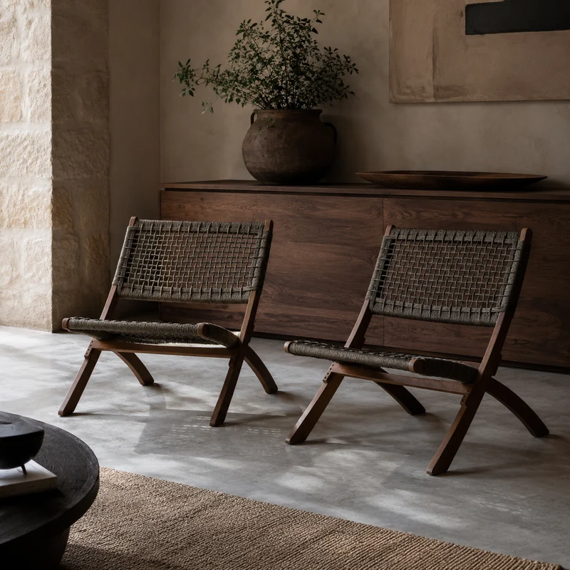 Set de 2 Sillas Plegable de Madera para Exterior Vora, Mocha, Diseño Rústico y Moderno