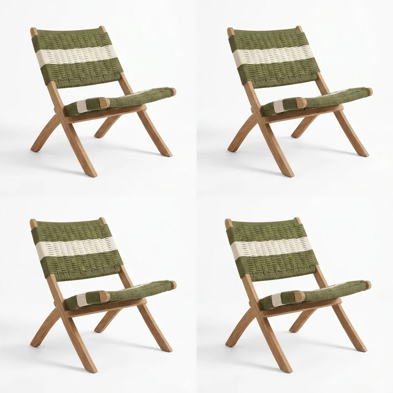 Set de 4 Sillas Plegable de Madera para Exterior Katy, Verde Olivo y Blanco, Ideal para Dias de Sol