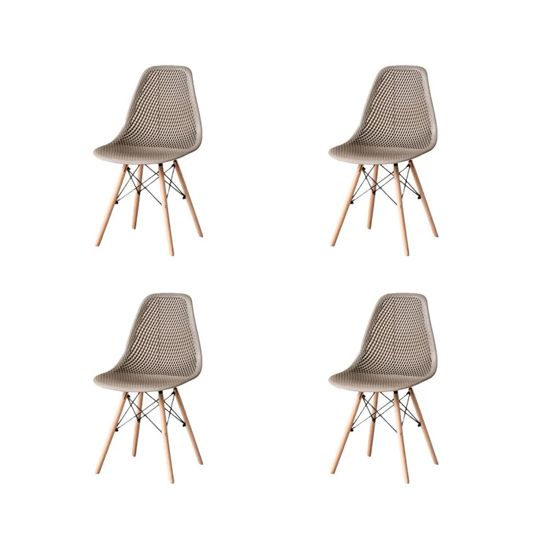 Set de 4 Sillas Aira, Color Taupe, con Espaldar y Patas en Madera