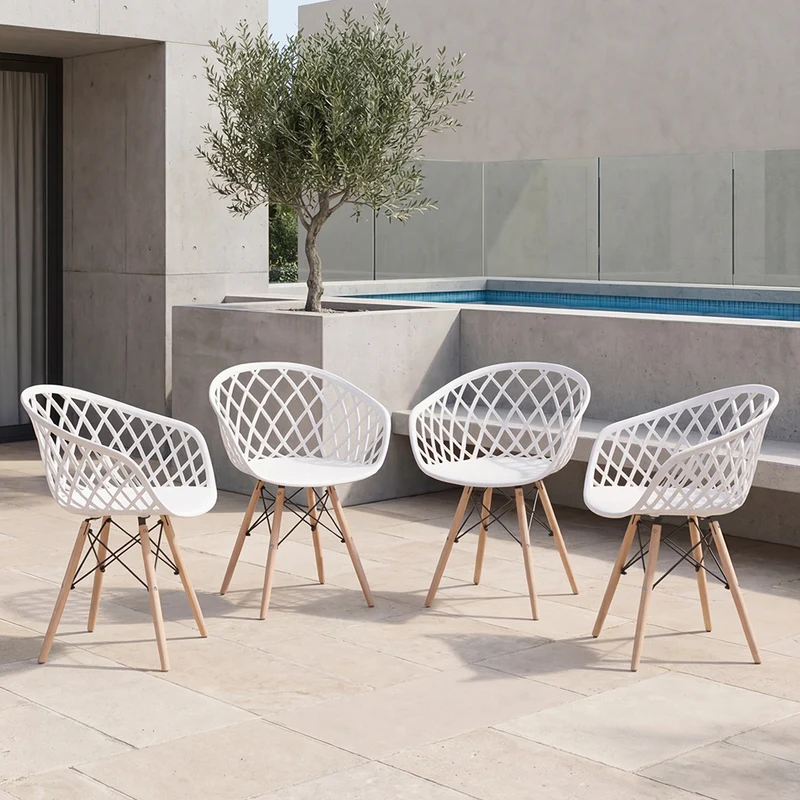 Set de 4 Sillas Oasis con Brazos, Color Blanco, con Espaldar