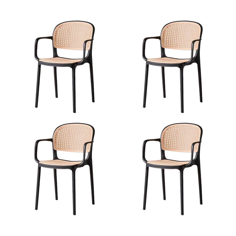 Set de 4 Sillas con Brazos Nest, Color Negro y Beige, con Espaldar y Asiento en Rejilla
