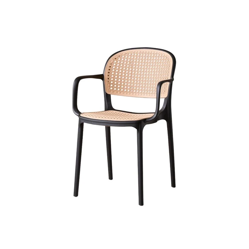 Set de 2 Sillas con Brazos Nest, Color Negro y Beige, con Espaldar y Asiento en Rejilla