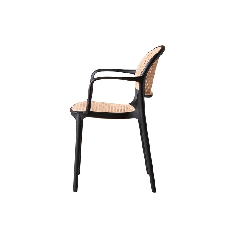 Set de 2 Sillas con Brazos Nest, Color Negro y Beige, con Espaldar y Asiento en Rejilla