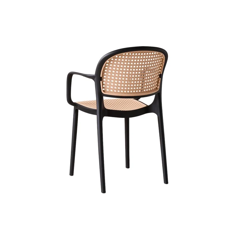 Set de 2 Sillas con Brazos Nest, Color Negro y Beige, con Espaldar y Asiento en Rejilla