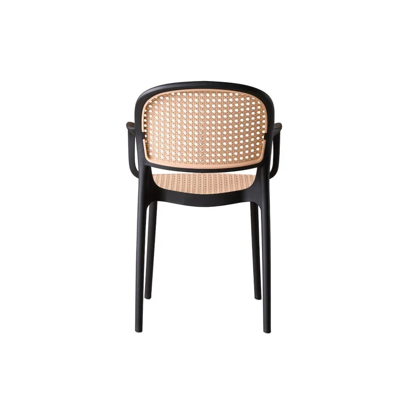 Set de 2 Sillas con Brazos Nest, Color Negro y Beige, con Espaldar y Asiento en Rejilla