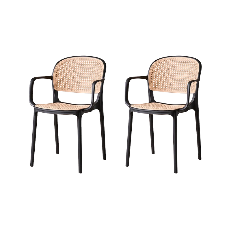 Set de 2 Sillas con Brazos Nest, Color Negro y Beige, con Espaldar y Asiento en Rejilla