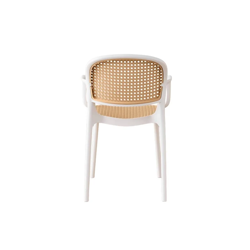 Set de 4 Sillas con Brazos Nest, Color Blanco y Beige, con Espaldar y Asiento en Rejilla