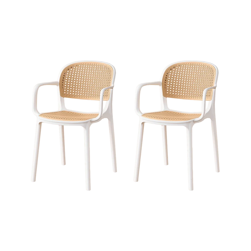 Set de 2 Sillas con Brazos Nest, Color Blanco y Beige, con Espaldar y Asiento en Rejilla