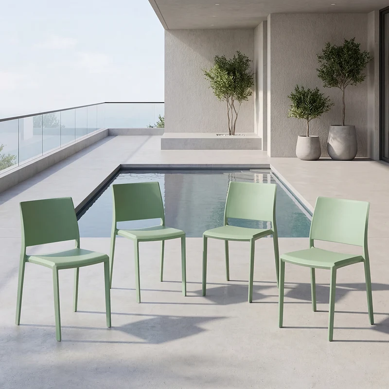 Set de 4 Sillas Toledo, Color Verde, con Espaldar Liso y Cuadrado, Diseño Moderno