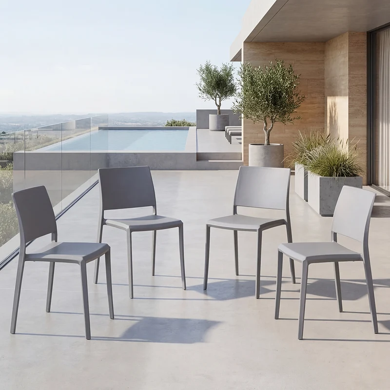 Set de 4 Sillas Toledo, Color Gris, con Espaldar Liso y Cuadrado, Diseño Moderno
