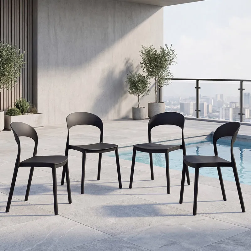 Set de 4 Sillas Sevilla, Color Negro, con Espaldar Liso y Diseño Minimalista