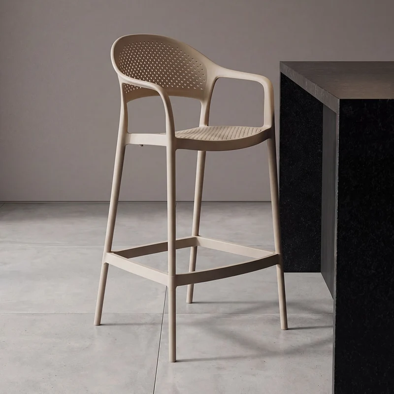 Set de 2 Sillas para Bar Curitiva, Taupe, con Reposa Pies Doble Proposito