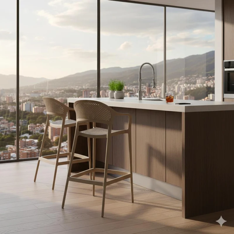 Set de 2 Sillas para Bar Curitiva, Taupe, con Reposa Pies Doble Proposito