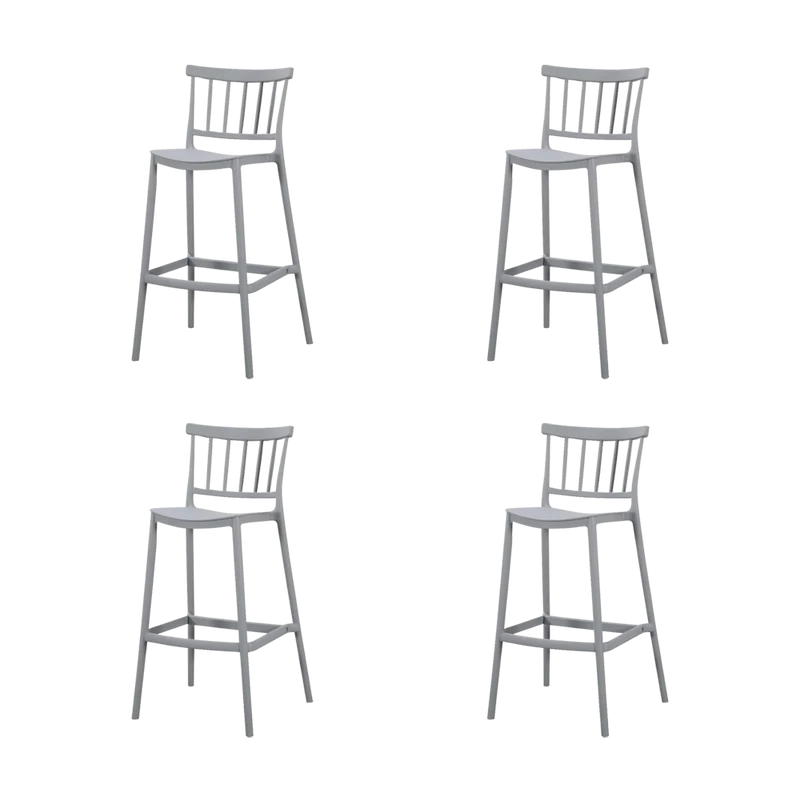 Set de 4 Sillas para Bar Oxford, Gris, con Espaldar en Barras y Diseño Minimalista
