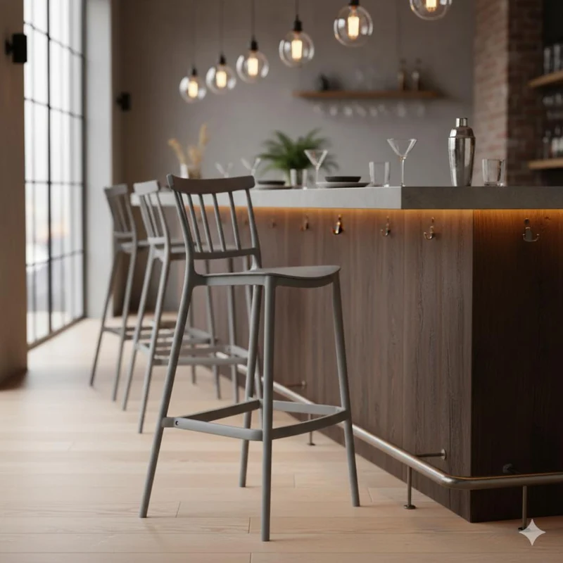 Set de 2 Sillas para Bar Oxford, Gris, con Espaldar en Barras y Diseño Minimalista