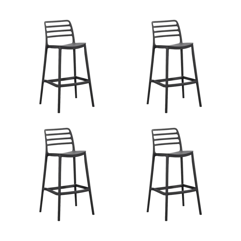 Set de 4 Sillas para Bar Palawan, Negro, con Espaldar Abierto y Diseño Minimalista