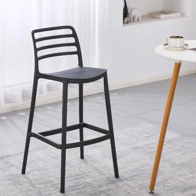 Set de 4 Sillas para Bar Palawan, Negro, con Espaldar Abierto y Diseño Minimalista