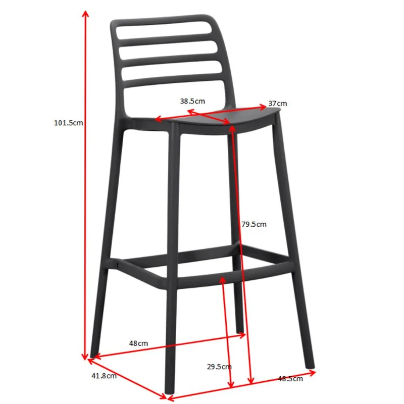 Set de 4 Sillas para Bar Palawan, Negro, con Espaldar Abierto y Diseño Minimalista