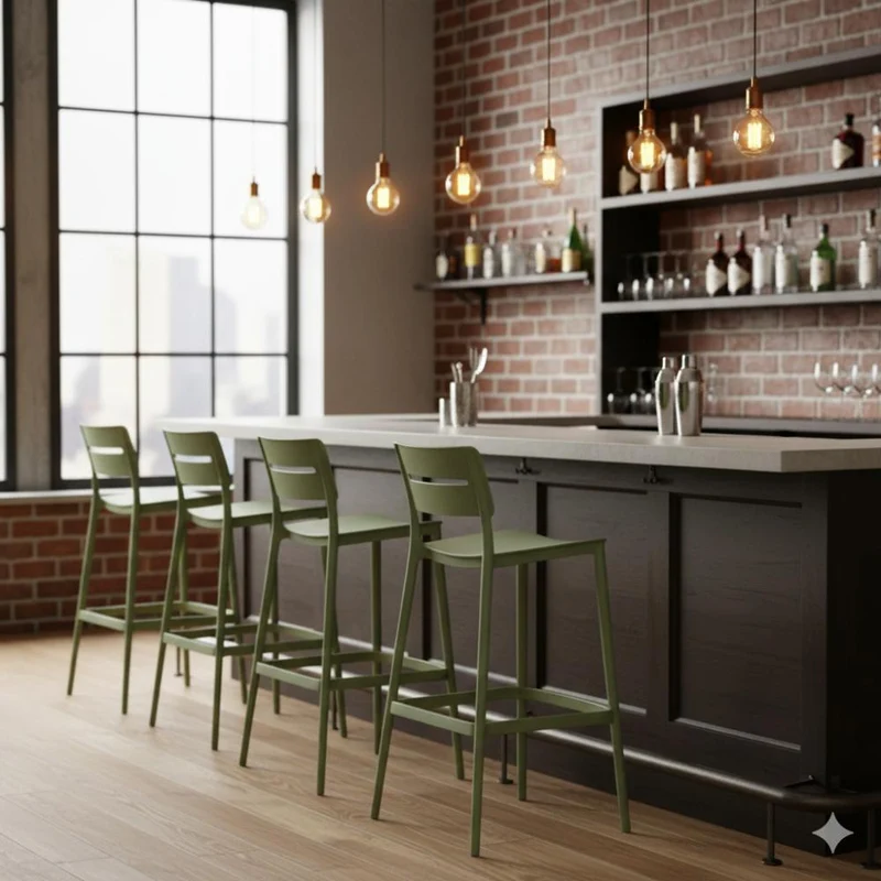 Set de 2 Sillas para Bar Manila, Verde, con Espaldar Rectangular y Diseño Moderno