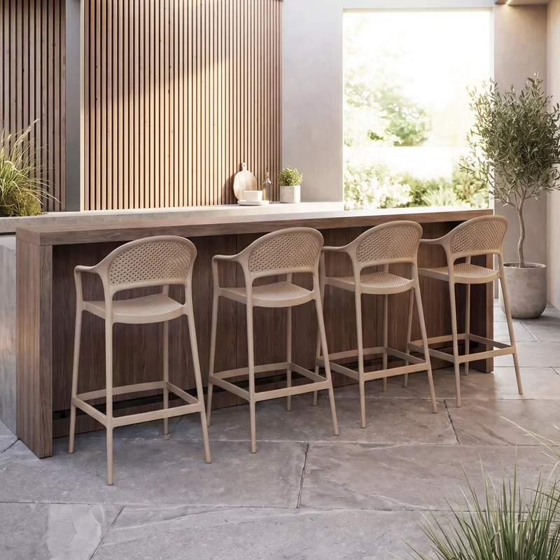Set de 4 Sillas para Bar Curitiva, Taupe, con Reposa Pies Doble Proposito