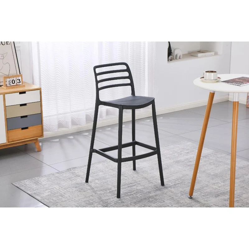 Set de 2 Sillas para Bar Palawan, Negro, con Espaldar Abierto y Diseño Minimalista