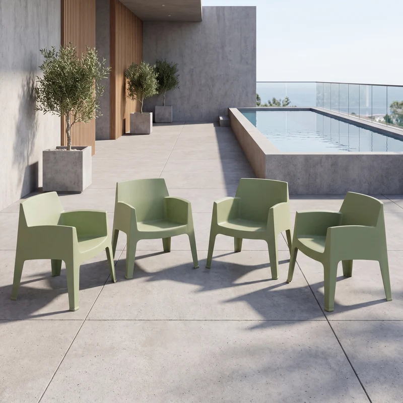 Set de 4 Sillas Lounge Coron, Verde, con Diseño Robusto y Minimalista