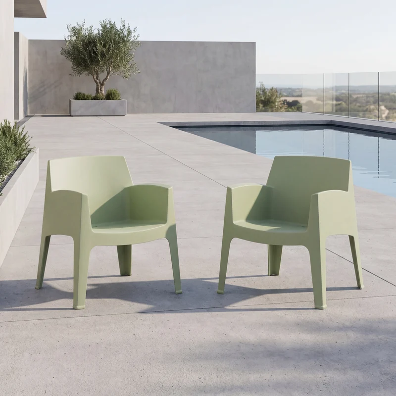 Set de 2 Sillas Lounge Coron, Verde, con Diseño Robusto y Minimalista