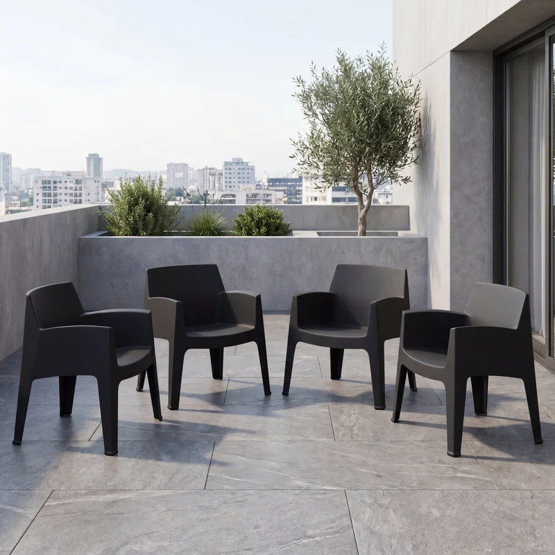 Set de 4 Sillas Lounge Coron, Negro, con Diseño Robusto y Minimalista