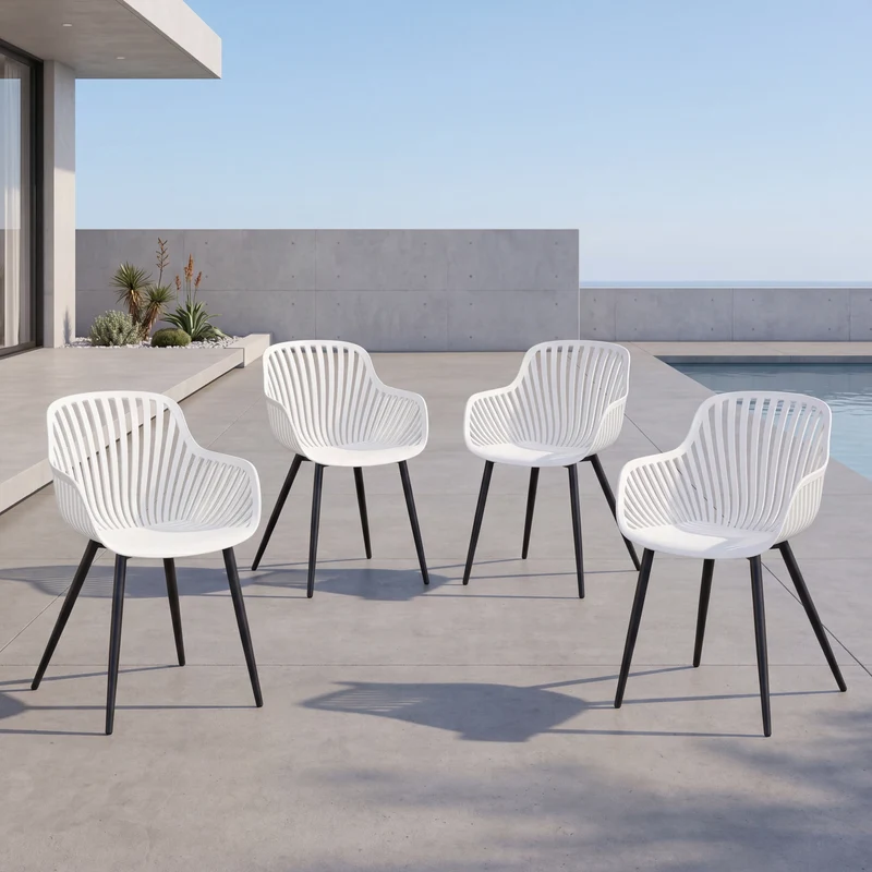 Set de 4 Sillas Victoria, Blanco, con Espaldar Minimalista y Diseño Moderno