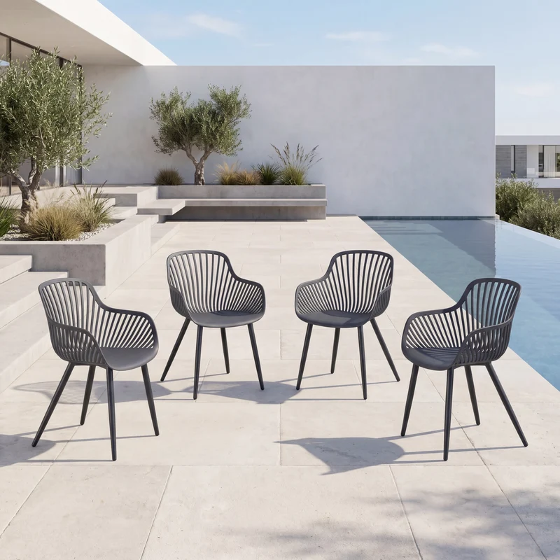 Set de 4 Sillas Victoria, Negro, con Espaldar Minimalista y Diseño Moderno