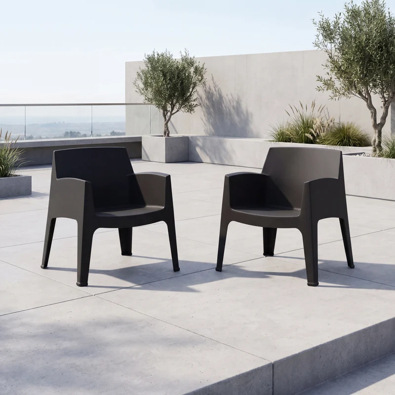 Set de 2 Sillas Lounge Coron, Negro, con Diseño Robusto y Minimalista